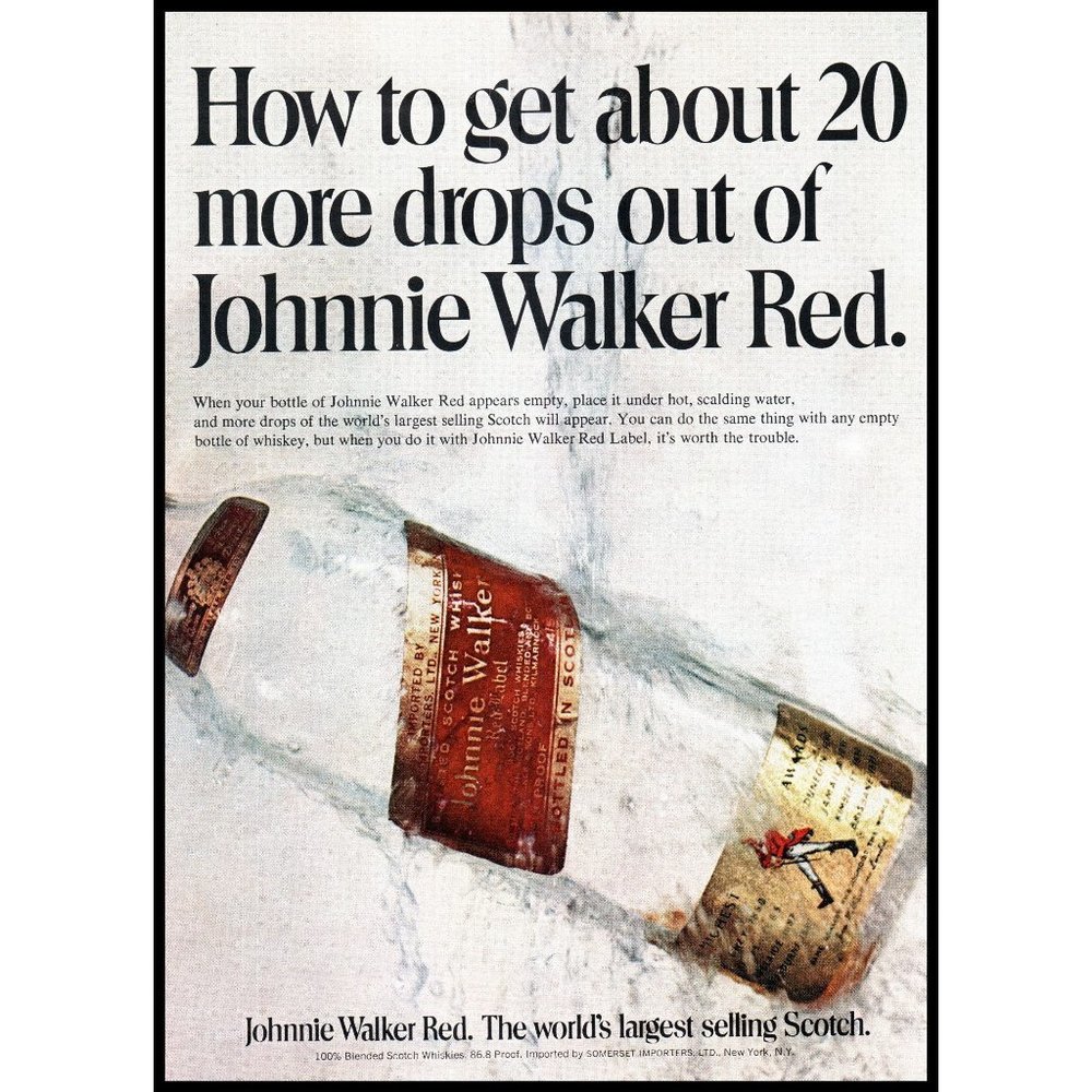 1971 Johnnie Walker Red Label Scotch Vintage Print Ad Bottle Under Water Art